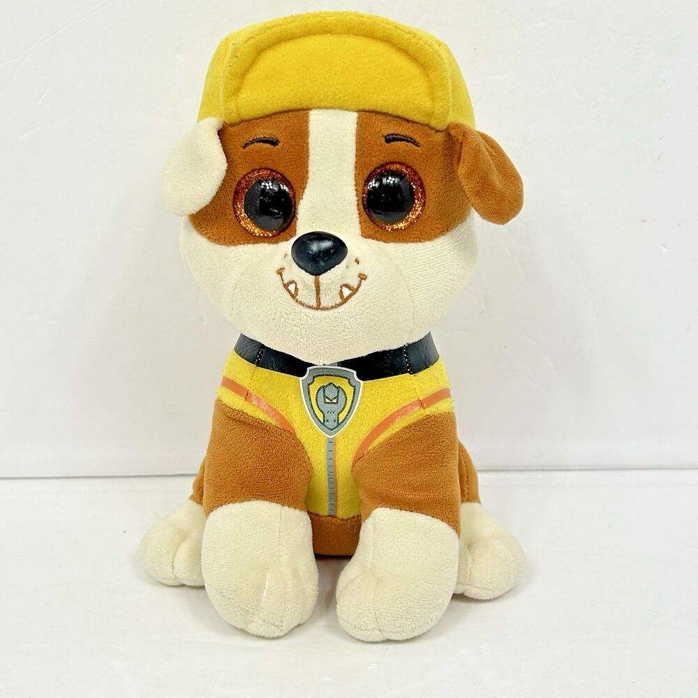 TY Beanie Boos RUBBLE Dog Plush 9" Paw Patrol Stuffed Animal Glitter Eyes 2017